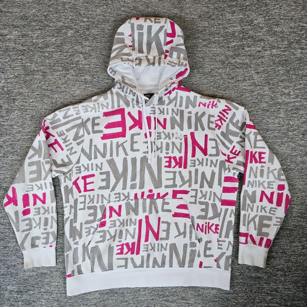 Nike Men's L Sportswear Club Hoodie Skater Gray Pink All Over Print DA0061-615